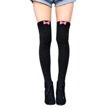 Load image into Gallery viewer, Black Bow Thigh High Sock