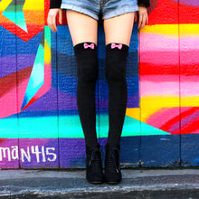 Load image into Gallery viewer, Black Bow Thigh High Sock