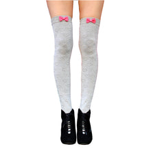 Load image into Gallery viewer, Gray Bow Thigh High Sock