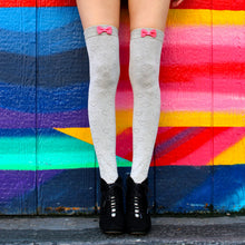 Load image into Gallery viewer, Gray Bow Thigh High Sock