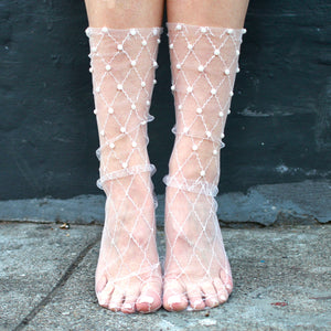 Fairycore Pearl Lace Bride Socks