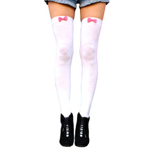 Load image into Gallery viewer, White Bow Thigh High Socks