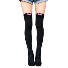 Load image into Gallery viewer, Black Bow Thigh High Sock
