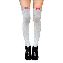 Load image into Gallery viewer, Gray Bow Thigh High Sock
