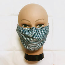 Load image into Gallery viewer, Blue Gingham Plaid Face Mask with Filter Pocket, Nose Wire and Adjustable Straps
