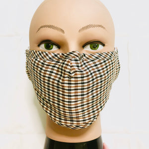 Carbon Filter Face Mask in Beige Plaid with Activated Carbon PM 2.5 Filter Insert