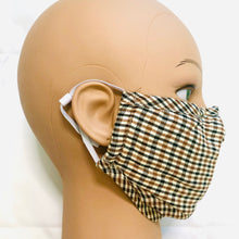 Load image into Gallery viewer, Carbon Filter Face Mask in Beige Plaid with Activated Carbon PM 2.5 Filter Insert
