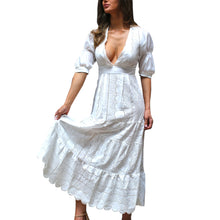 Load image into Gallery viewer, Milkmaid Cottagecore White Maxi Dress

