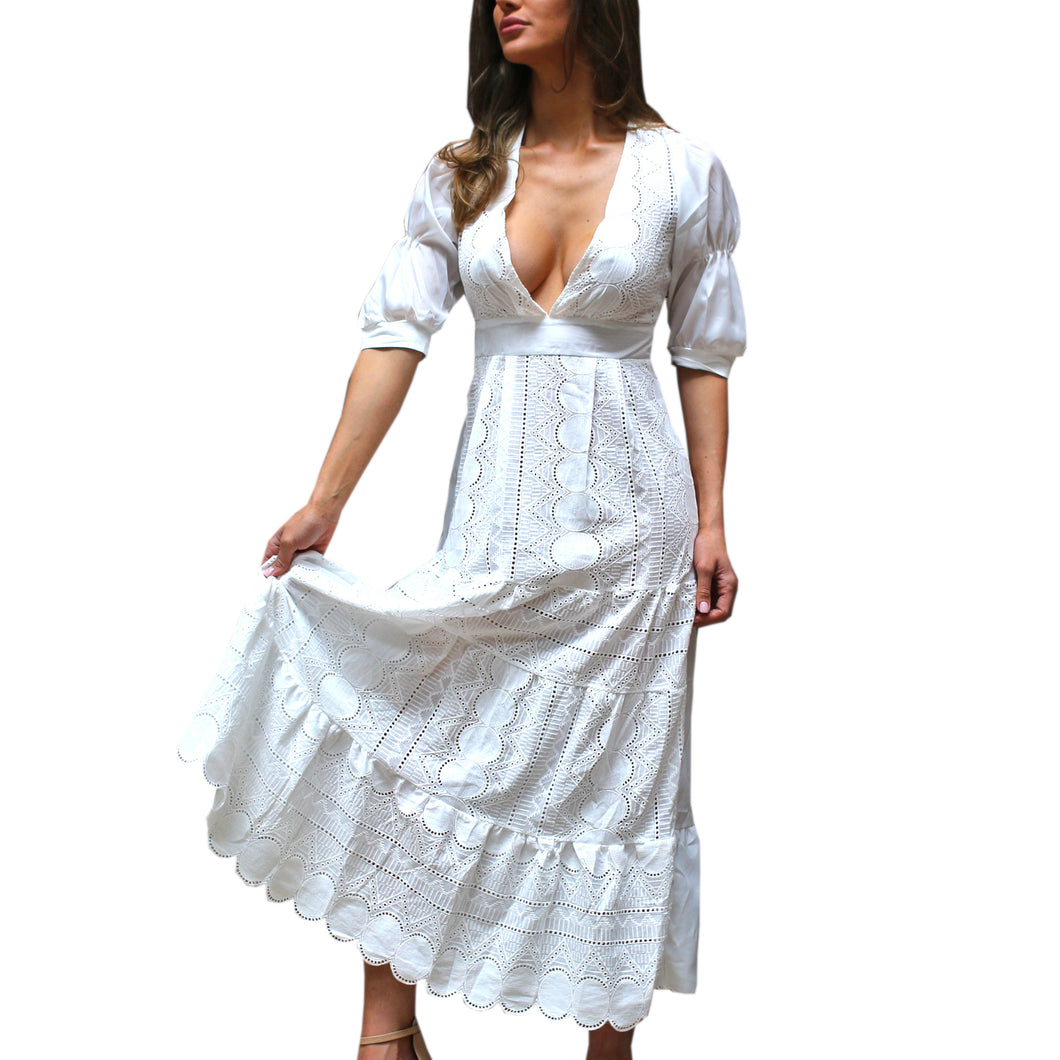 Milkmaid Cottagecore White Maxi Dress