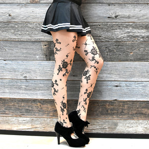 Nude Floral Fairycore Tights
