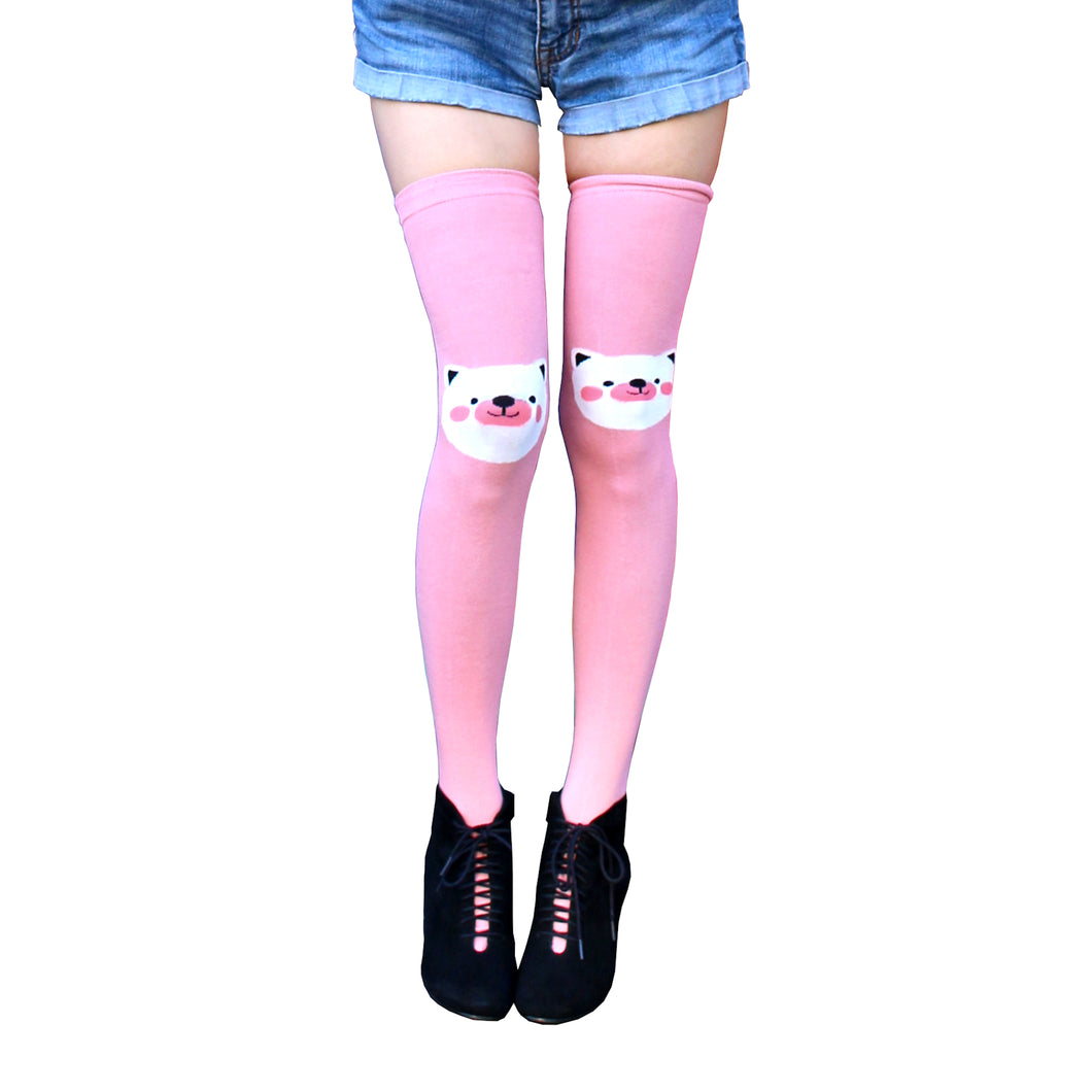 Pink Animal Thigh High Kpop Socks